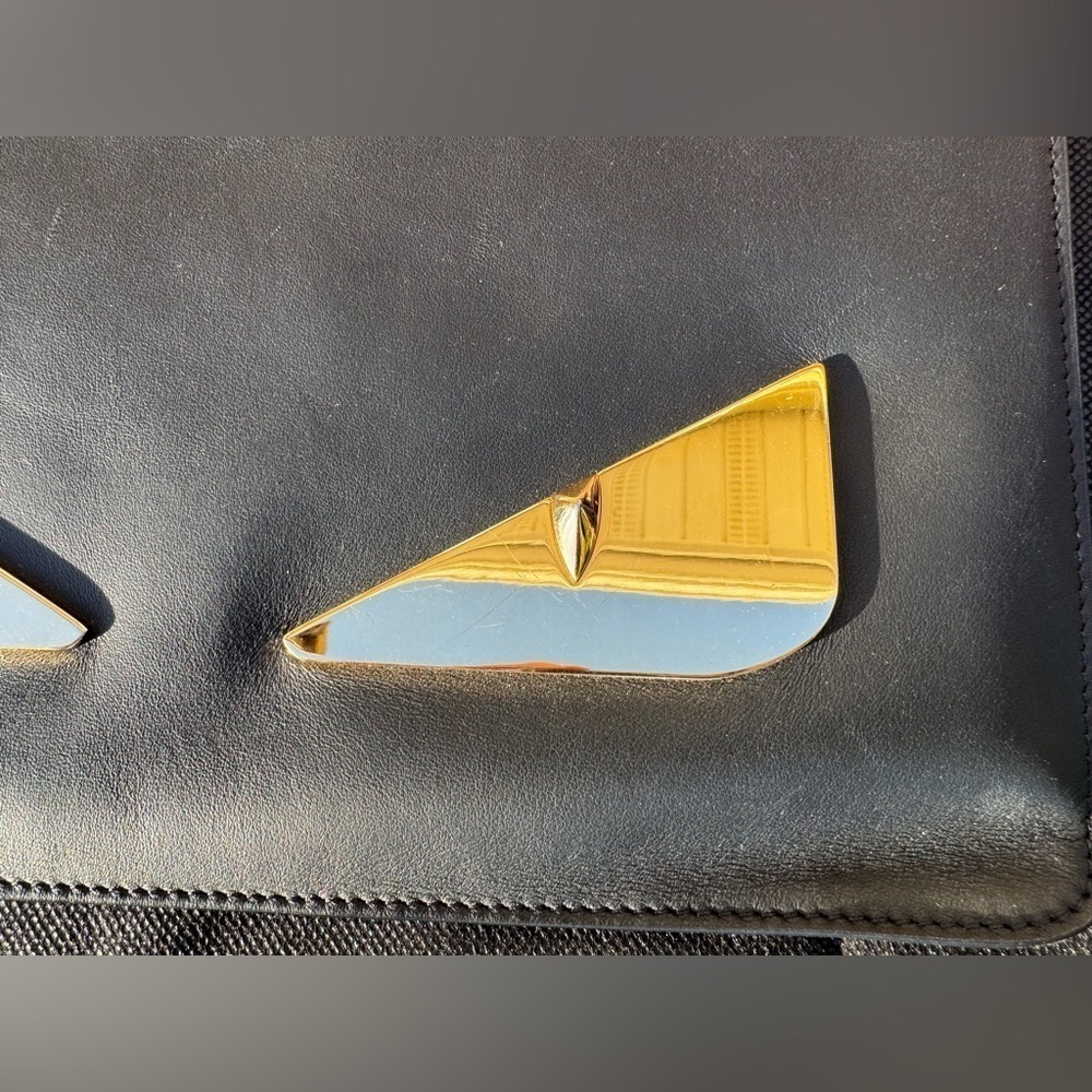 Fendi Monster Clutch Black Leather Gold hardware EUC RARE Collectible - Picture 2 of 11